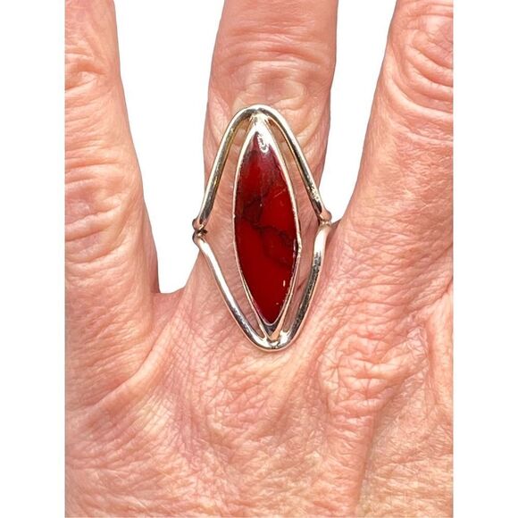 ATI Vintage Sterling silver 925 oval elongated red jasper ring Mexico - Picture 2 of 12
